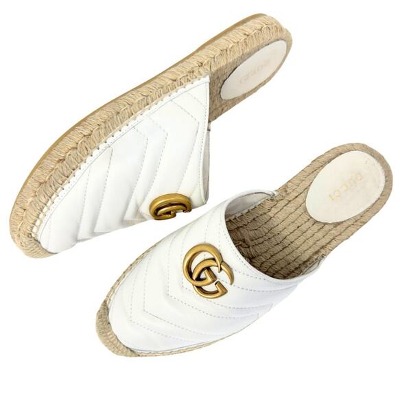 Gucci GG Logo Marmont Gold White Mattelasse‎ Espadrille Slide Flats Sandals 38.5 - Picture 11 of 11